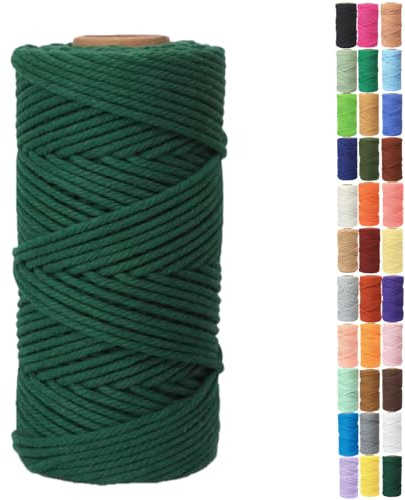 Binwat Spago in cotone naturale spesso, 5 mm x 100 m, per lavori fai da te, filo ritorto, per appendere alla parete, ganci per piante, lavori a maglia, progetti decorativi (verde scuro)