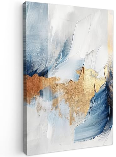 MuchoWow© Leinwand Bilder Groß XXL Wanddeko Wohnzimmer Aesthetic Room Decor | 80x120 cm - Deko Zimmer Wandbilder Modern Bild auf Gold - Blau - Aquarell - Kunst