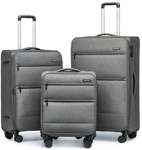 British Traveller Koffer Trolley 53.5x40x21cm Reisekoffer 4 Rollen Leicht Weichgepäck Handgepäck Koffer Stoff mit TSA Schloss,Rollkoffer Grau Gepäck