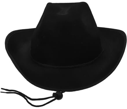 Hohopeti Cowboyhut aus Filz für Damen und Herren und Komfortablem Sitz Schwarzer mit Verstellbarem Nackenriemen für Festliche Partys und Westernkostüme
