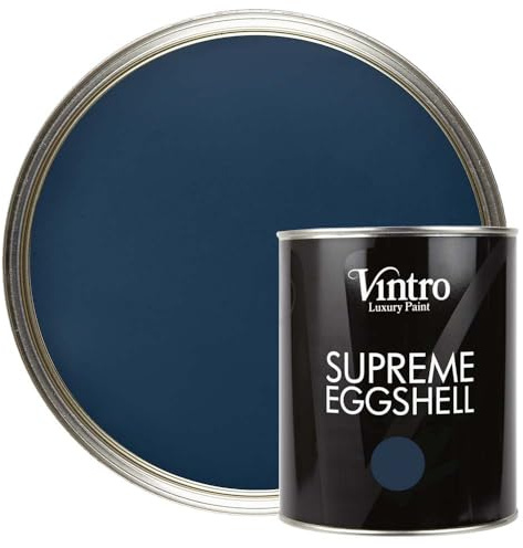 Vintro Paint | Navy Blue Eggshell Paint | for Walls | Wood | Trim | Satin Furniture Paint | Interior & Exterior Use. 1 Litre (Picasso Blue)