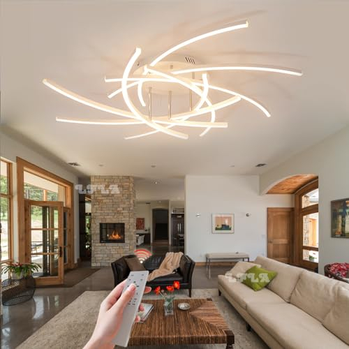LFLA Dimmbar LED Deckenleuchten 120W 8-Flammige 10800LM Modern Groß Deckenlampe mit fernbedienung Dimming 3000K-6000K Wohnzimmerlampe weiß Deckenbeleuchtung Schlafzimmer Arbeitszimmer Lampe 100cm