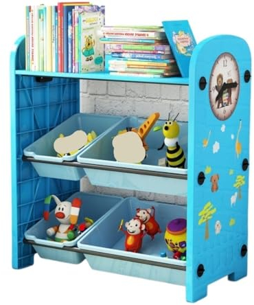 Spielzeug Organizer Spielzeug Aufbewahrung Regal 3-stufiges Spielzeug-Aufbewahrungsorganisator-Bücherregal Aus Kunststoff Mit 4 Herausnehmbaren Spielzeugbehältern Für Das Wohnzimmer Spielzeugregal(Col