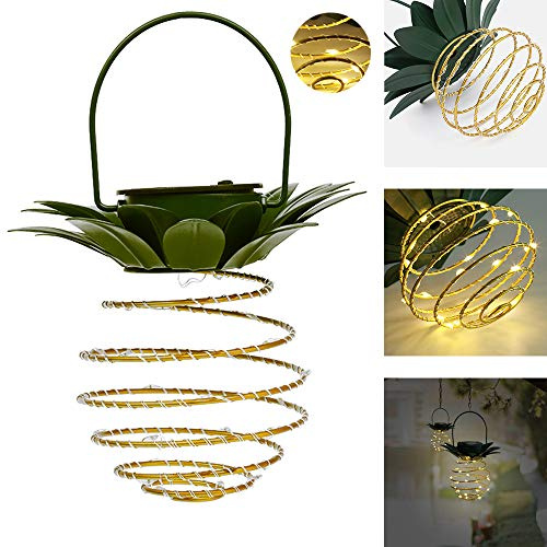 FIYSON Solarlampen für Außen Hängend, 2 Stück Solar Spiral Lights Ananas Lichterkette, Metall Solarlampe, IP65 Wasserdicht Solarlaterne für Garten, Terrasse Rasen, Balkon, Hof, Party deko (60 LED)