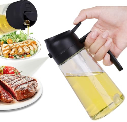 Ruayia Ölsprüher Speiseöl 470ml, Öl sprühflasche Ölspray Heißluftfritteuse Glas, Hochwertiger Öl Zerstäuber Ölsprüher zum Kochen Grillen Küche Gießen - Schwarz