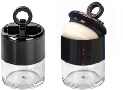 2 x 10 g leere Puderdosen mit Schwamm, wiederverwendbar, Kunststoff, für loses Puder und Make-up, Schwarz
