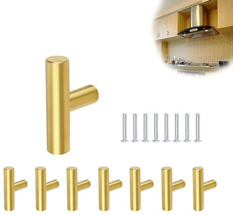 HJIAMA Bouton de Porte 8 Pièces, Poignée Meuble Cuisine en Acier Inoxydable, Or, avec vis de Montage, Poignee de Meuble, Convient aux Tiroirs, Armoires, Garde-Robe