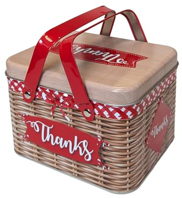 your castle Barattolo di latta rettangolare con scritta Thanks, scatola decorativa per biscotti, cioccolatini, scatola regalo, dimensioni: 12,5 x 15,5 x 10,5 cm