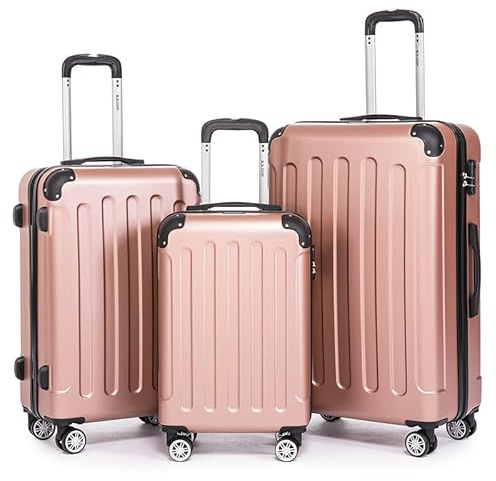 Boleedy Ensemble de 3 valises rigides, 20/24/28 Pouces, ABS Durable, Roues pivotantes 360°, Serrure à Code (Or Rold, 20 + 24 + 28 Pouces Ensemble de Trois pièces)