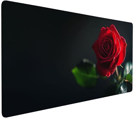 Large Mouse Mat Black Mouse Pad 900 x 400 x 3 mm Mousepad,Red Flower Gaming Mouse Pad,Desk Protector Mat with Anti-Slip Base,Keyboard Pad Waterproof Soft Cloth Surface,Stitched Edges Mousepad Y-496