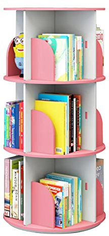 Multifunktionales, drehbares Kinder-Bücherregal mit vom Boden bis zur Decke, ideal für A4-Bücher, Spielzeug und Mini-Topfpflanzen, Rosa, 40 x 97 cm