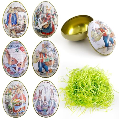 Osterei zum Befüllen, 6 Stücke Bunte Fülleier für Ostern,OstereierWeißblech | Ostereier Süßigkeiten Kasten, Ostereier Plätzchendose, Osterdeko Eier zum Befüllen, Bonbons Kekse Osterei Geschenkbox