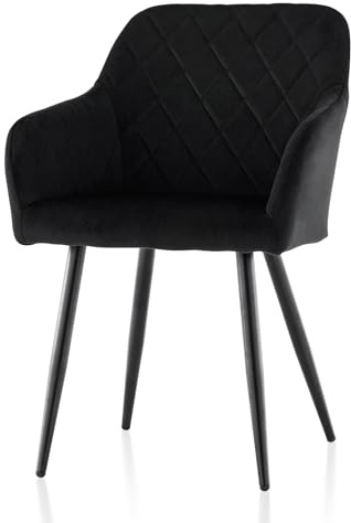 TUKAILAI Esszimmerstühle 1er Samt, Küchenstuhl Polsterstuhl Wohnzimmerstuhl Sessel mit Armlehnen Rückenlehne Metallbeinen, Modern Stühle für Küche Esszimmer Wohnzimmer Schlafzimmer, Schwarz