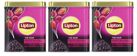 Lipton, Thé Noir en Vrac, Lot de 3 Boites a thé Lipton, Goût Fruits Rouges x3, Ingrédients d'Origine 100% Naturelle, 3x150g