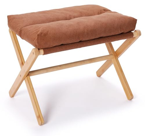 Poggiapiedi Divano, Poggiapiedi Pieghevole, con Gambe in Legno, Sgabello Basso Imbottito, Rimovibile, per Soggiorno o Camera da Letto