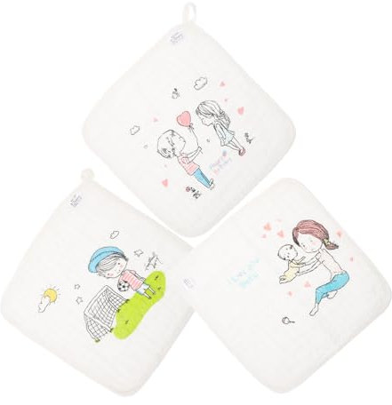 HEMOTON 3 Stück Babywaschlappen Für Jungen Und Mädchen Weiche Baumwoll Speicheltücher Quadratisch 30x30cm Mehrfarbig Bedruckt Vielseitig Verwendbar Als Gesichtstuch Und Badetuch