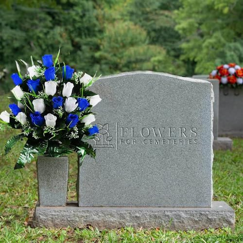Flowers Fiori per cimitero, fiori per tombe, gigli rossi con margherite bianche e rose rosse (1) Bouquet (B, 40X30cm)