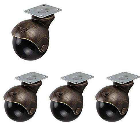 AIXILAN Möbelrollen, Lenkrollen, Kugel 2 Zoll 50 mm Antike Möbel Feste Platte Universal-Lenkrollen Mit Bremse 180KG Sicher for Hartholzböden Teppichfliesen 4 Packungen(No Brake)