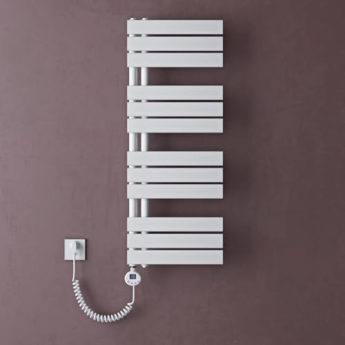 doporro Scaldasalviette Elettrico 104x40 cm 800 W con Termostato e Timer | Colore Bianco, Acciaio al Carbonio, Termostato Digitale, Temperatura Regolabile, Montaggio a Parete, Funzione Portasciugamani