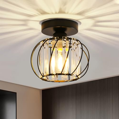 Seruno X Lampadario Moderno in Cristallo, Mini Plafoniera Color Nero con Paralume in Vetro, Plafoniera a Semi-incasso E27 per Soggiorno Camera da Letto Cucina Sala da Pranzo Corridoio Bagno Ingresso