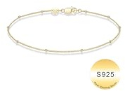 TINGN 925 Sterling Silver Bracelet for Women 14K Gold Plated Beaded Bracelet Dainty Layered Link Chain with 1.7mm Beads Stack Tarnish Free Jewellery Gifts for Women Girls Gold 7.5 inch