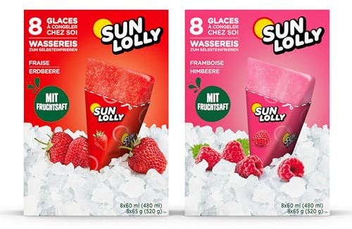 Sun Lolly Wassereis Fruchtmix 2er Mix Pack | Erdbeere und Himbeere | Mit Fruchtsaft | Zum Selbsteinfrieren | 2 x 8 x 60ml
