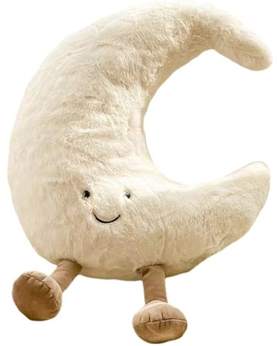 PORUPAEL 10in Sun Moon Plush Pillow Adorable Cuddle Plush Toy Soft Throw Pillows Plush Car Seat Cushion Squishy Toys for Cuddling Napping Room Decor (White Moon)