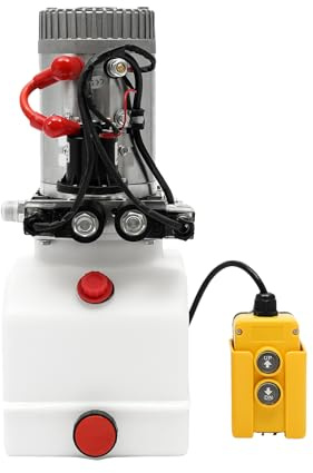 7 * 7.5 * 16.5inch Acting Hydraulic Pump for Dump Trailer Power Unit 12v White New,Low Noise,Relief Valve,Remote Control,for Dump Trailers,Fixed Lifting Platforms,Sanitation Vehicles