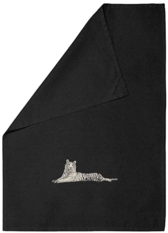 Azeeda 'White Tiger' Cotton Tea Towel - Black (TW00049525) | Dish Cloth for Drying, Baking, Cooking and Kitchen Decor
