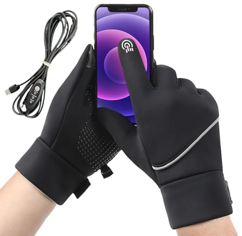 Lueear Guantes calefactables – Guantes de calentamiento USB para exteriores | Guantes cálidos resistentes al viento para pantalla táctil para hombres y mujeres, correr, ciclismo, esquí, montañismo