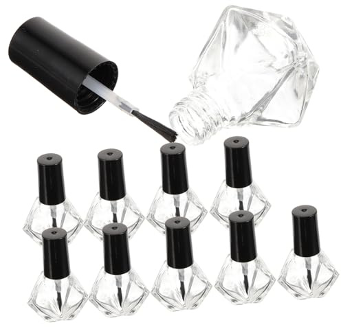 GALPADA 10pcs Empty Nail Polish Bottles with Brush Glass Refillable Nail Art Varnish Containers for Mixing Glitter and Gel Abs Design Portable Small for Travel and Essential Oils