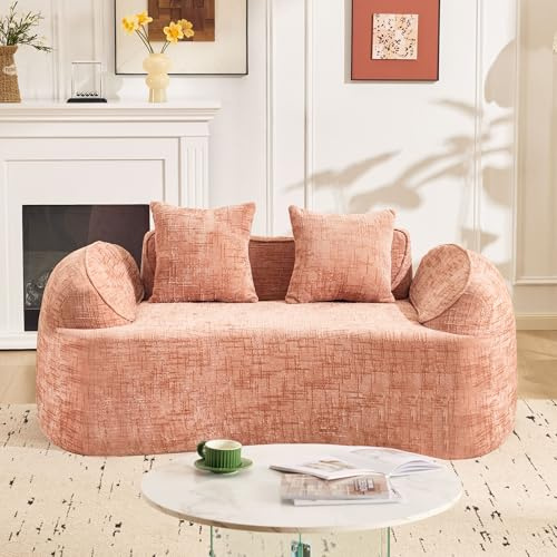 170cm Sofa 2 Sitzer, Bequeme 2 Sitzer Sofas, Werkzeugfreier Aufbau Couches für Wohnzimmer, Zweisitzer-Sofa mit Armlehnen, Kompressions-Couch mit 2 Kissen, Kleine Räume, Rosa