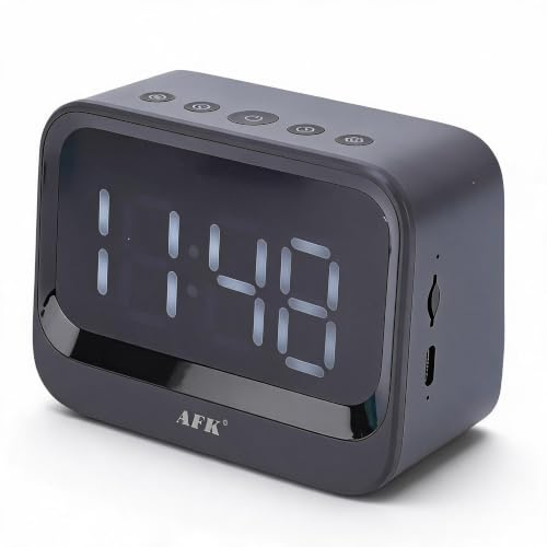 Annadue Horloge Numérique avec Haut-Parleur Bluetooth sans Fil, Réveil à Affichage LED avec Lecteur MP3, Double Alarme, Batterie 9H, pour Chambre à Coucher, Musique de SommeilC (Black)