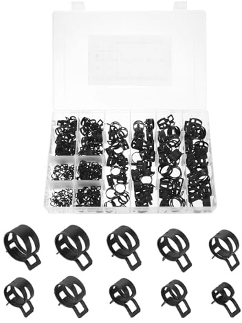 sourcing map 200pcs Spring Band Type Hose Clamps 6/8/10/12/14/15/16/18/20/22mm Fuel Line Hose Spring Clip Silicone Vacuum Hose Pipe Clamp Low Pressure Tube Clip Fastener, Black
