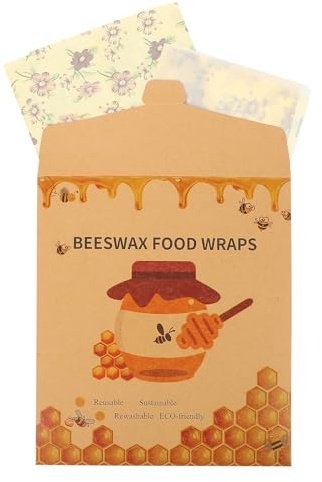STOBAZA Envoltorios Reutilizables de Cera de Abeja para Cocina Set de 3 Piezas Tamaños Grande Mediano y Pequeño Tela Sostenible para Conservación de Alimentos y Cuencos Lavables y