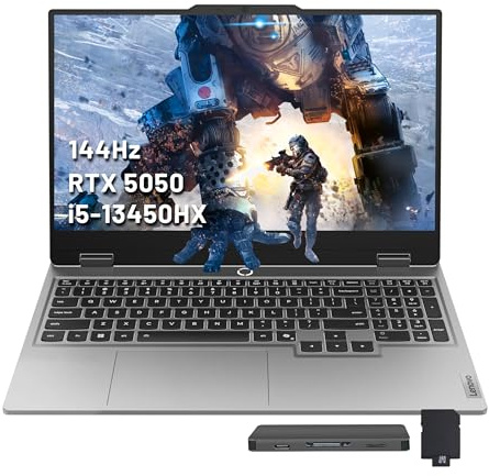 Lenovo LOQ 15.6 FHD 144Hz Gaming Laptop, Intel i5-13450HX, NVIDIA GeForce RTX 5050 8GB GDDR7, 32GB DDR5, 3TB Storage (2TB SSD +1TB Docking Station), Backlit Keyboard, Copilot, Wi-Fi 6, Win 11, Gray