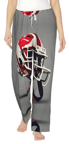ETASUIOL Amerikansk fotboll tryck mode kvinnors flanellpyjamasbyxor, perfekt för jul och vardagskläder, Svart, S
