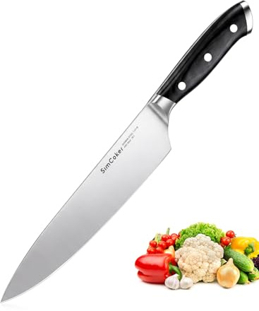 SimCoker Chef Knife, Sharp 8 Inch Chopping Knife for Meat and Vegetables | German 1.4116 stainless steel with a triple-riveted pakkawood handle, blade guard and presentation box