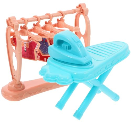 Veemoon Mini Fer à Repasser Miniature en Plastique Sécurisé Porte-vêtements et Table à Repasser pour Maison de Poupée, Décoration Micro-scène Ornementale, Accessoires Réalistes
