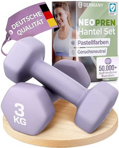 HQ Germany® Hanteln Set [Geruchsfreie Pastellfarben] - 0,5-10kg | Neoprenbeschichtet, schont Böden & Möbel, angenehm griffig, große Gewichtszahlen, REACH-geprüft, für Pilates & Reha