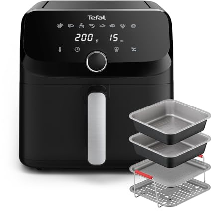 Tefal Easy Fry Mega Air Fryer, 7.5L Capacity, Black - EY8558G0 + Tefal Air Fryer Accessory Set, 4 Piece, J701S444 - Black