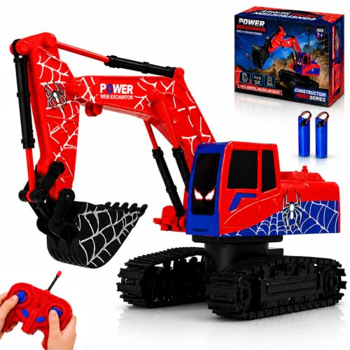 KINSAM Excavadora RC Sprider para Niños 3-12 Años, Excavadora de Orugas con Control Remoto, Brazo Móvil, Modo Demo Automático, 2 Baterías Recargables, Juguete de Construcción Regalo