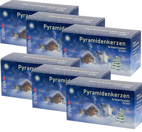 Ebersbacher Kerzen – 300 Pyramidenkerzen Weiß PK50/500 – Ø 14 mm, Höhe 74 mm – Sparpack/Vorteilspackung für Weihnachtspyramiden & Schwibbögen