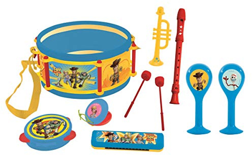 Lexibook Toy Story 4 Woody Buzz Musikspielzeug, Musik-Set, 7 Musikinstrumenten (Trommel, Maracas, Castanet, Harmonika, Blockflöte, Trompete, Tamburin), Spielzeug Bequem zu tragen, Blau/Gelb, K360TS