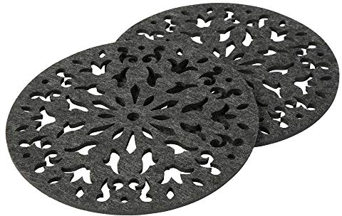 Filzuntersetzer | 20cm | rund | 2er Set | dunkelgrau für Gläser, Vasen & Schalen (weitere Farben & Größen verfügbar) | Untersetzer mit Muster als Tischschoner für Küche, Wohnzimmer & Bar