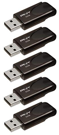 PNY Pack de 5 Clés USB 2.0 Attaché 4 avec Capuchon Coulissant, Noir, 5x32GB