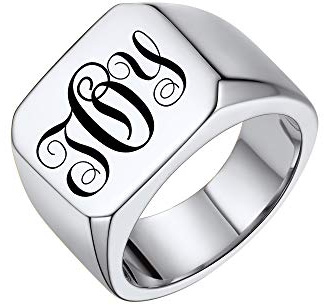 PROSTEEL Herren Ring hochglanzpoliert personalisiert Initialen Monogramm Bandring Größe 59 Simpel Punk Stil Edelstahl Siegelring Hip Hop Ringe für Jungen Männer Weihnachten