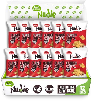 Healthy Crisps - Sundried Tomato & Garlic Quinoa Chips by Nudie Snacks - 100% Natural, Plant Based, Low Calorie, Low Carb, Vegan Snacks (Tomato & Garlic Chips - 35g Bags)