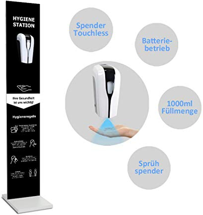 MyMAXXI | Mobiler Hand Desinfektionsständer Wood Printed Standard Sensor 3X Desinfektionsmittel 1000ml im Schwarz-Design stehend automatisch Infrarot | touchless Disinfection | Desinfektionsspender