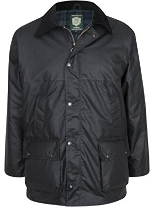 Traditionell fodrad ovadderad vaxjacka för män (tillverkad i Storbritannien), Svart, 4XL